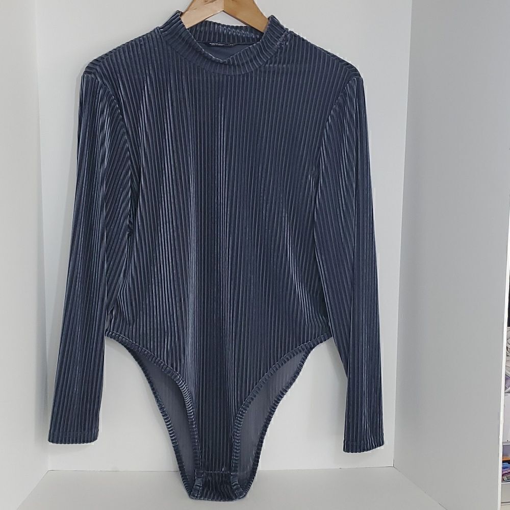 SHEIN Curve Mock-Neck Form Fitted Rib Velvet Bodysuit Long Sleeve Size 1XL